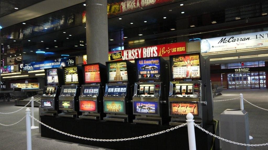 Slot-machine lineup at an airport location