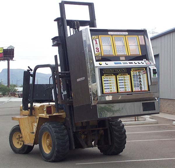 Oversized slot machine on a forklift