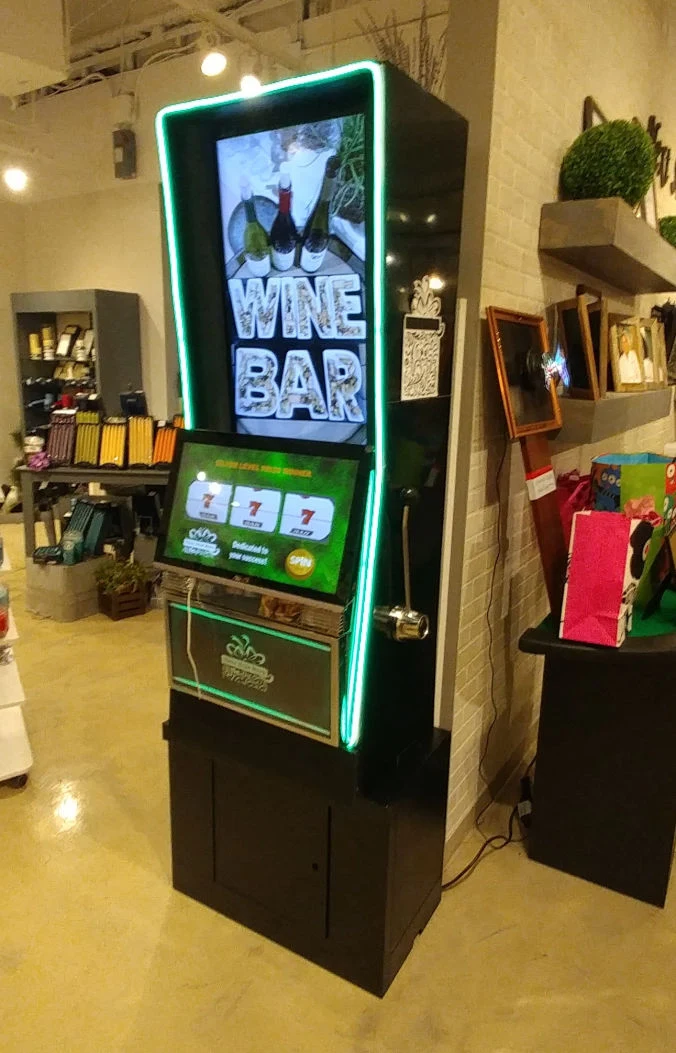 Freestanding Mega Touch system with branded screen content and a promotional touchscreen game